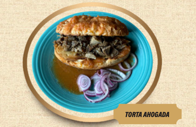 Torta Ahogada (Pork Sandwich with Red Sauce).